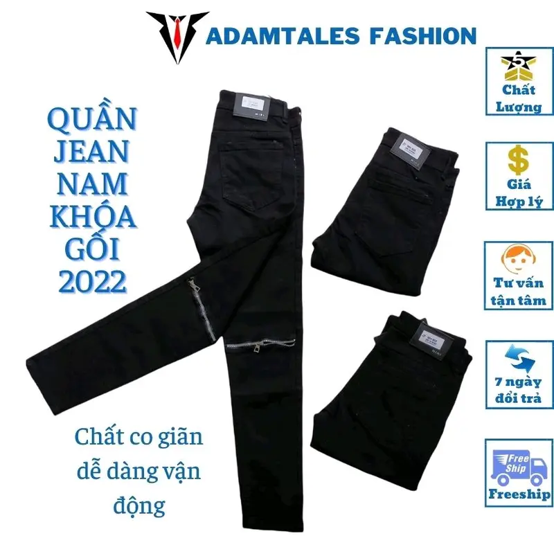 Quần Jean nam skinny rách gối phối khóa màu đen ATF-001 vải co giãn bó gấu phù hợp cho các bạn trẻ học sinh sinh viên phong cách trẻ trung hiện đại 6