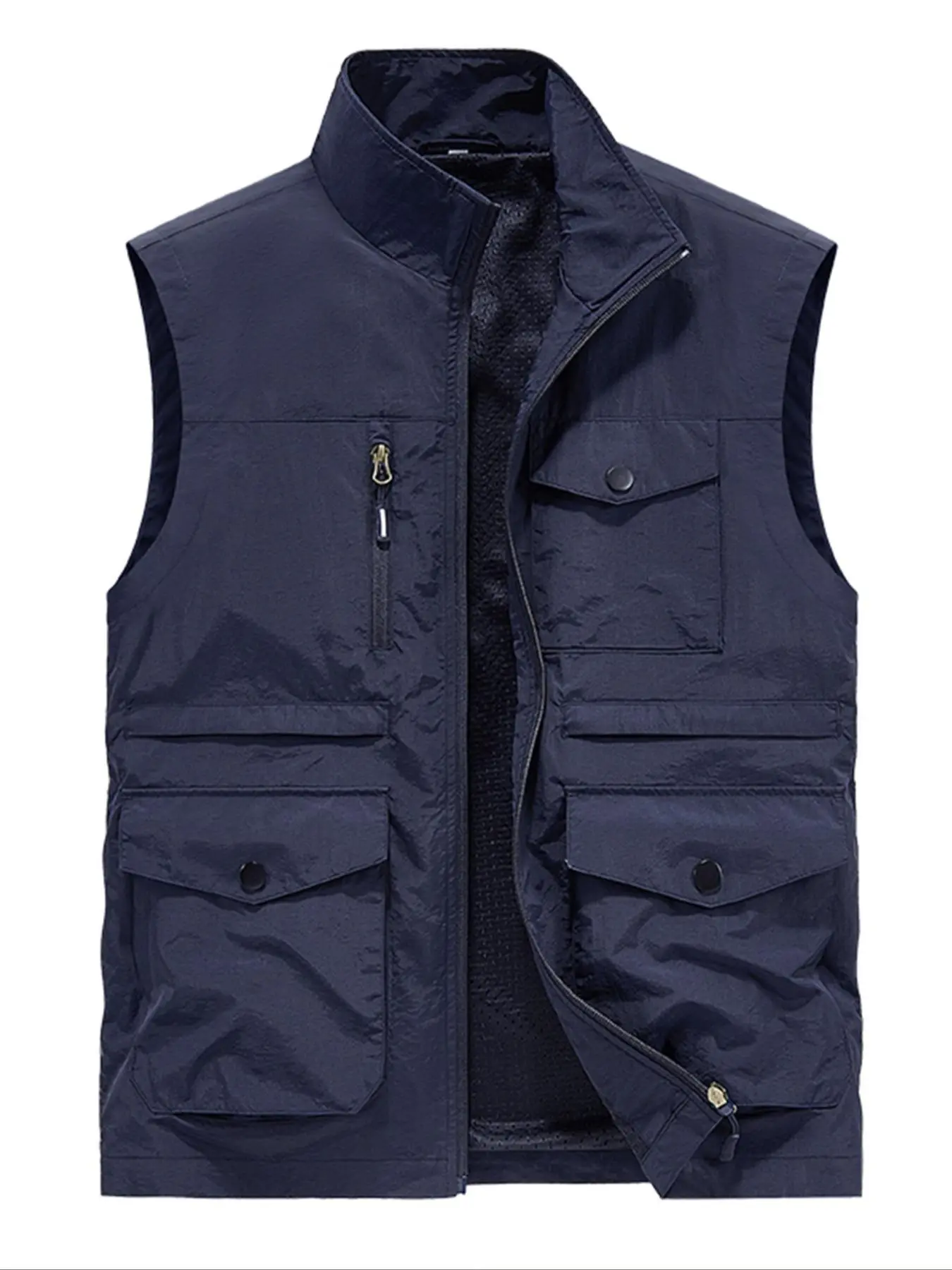 Men's Solid Zip Up Pocket Sports Vest Jacket, Regular Fit Casual Stand Collar Sleeveless Outerwear for Outdoor Activities, Men's Sportswear Clothing for Fall & Winter, Tank Top