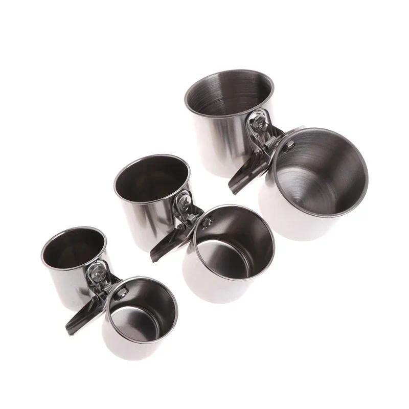 Product Introduction of 1 Set Bird Feeder Cup with Clamp Stainless Steel Double Feeding Dish Food & Water Bowl for Parrots African Greys Budgies 1