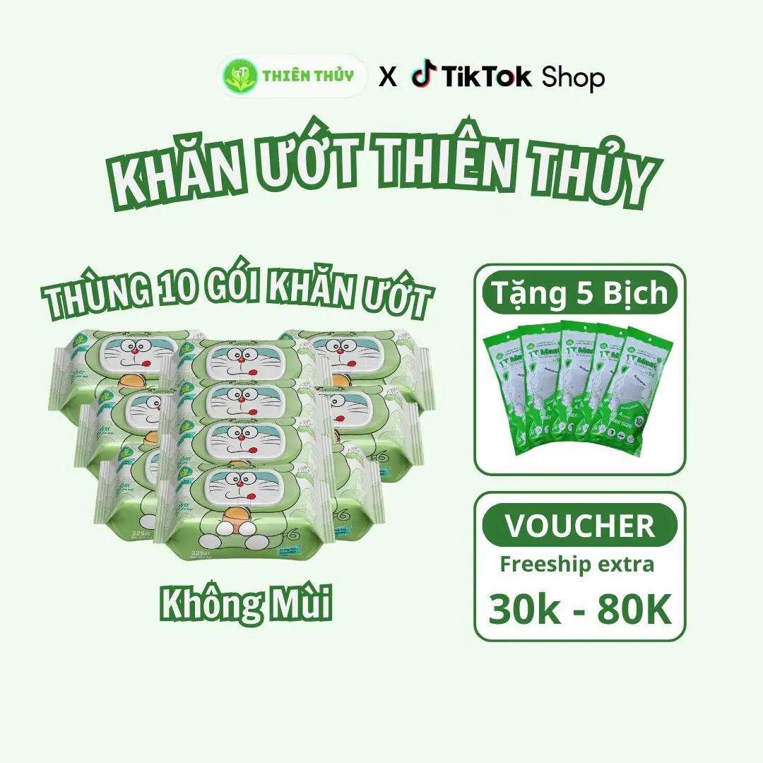 [ LIVE ] Combo Thùng 10 gói khăn giấy ướt ( tặng 50 khẩu trang KF94 ) Thiên Thủy cao cấp