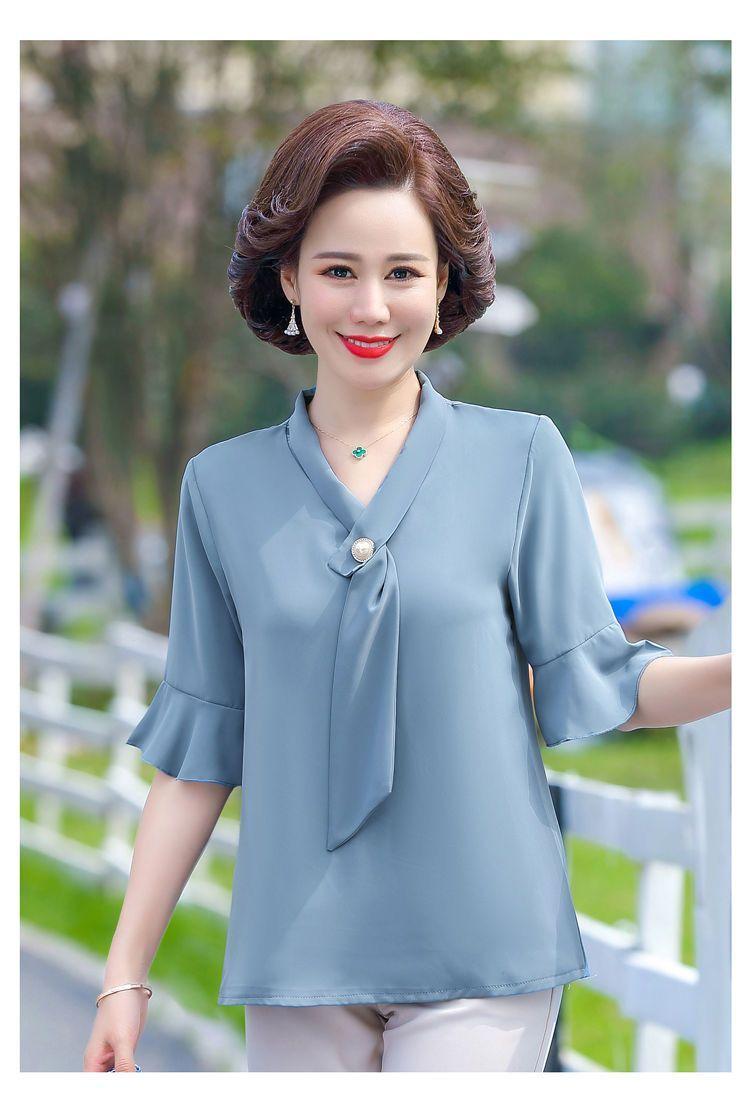 Product Introduction of Áo Phong Cách Phương Tây Ngắn Tay, Quần Áo Cho Mẹ, Thích Hợp Cho Mẹ TRUNG NIÊN Và TRUNG NIÊN, Hàng Mới Về, Dáng Rộng Vừa Vặn, Làm Bằng Voan, 40-50 Tuổi Nữ Top Women Shirt Sơ Mi 19