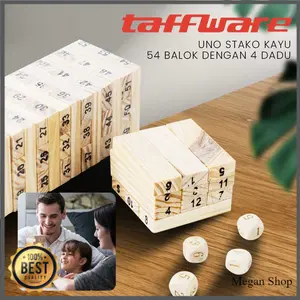 Permainan Susun Kayu Stako 54 Balok dengan 4 Dadu Ukuran Kecil Melatih Keseimbangan Kesabaran