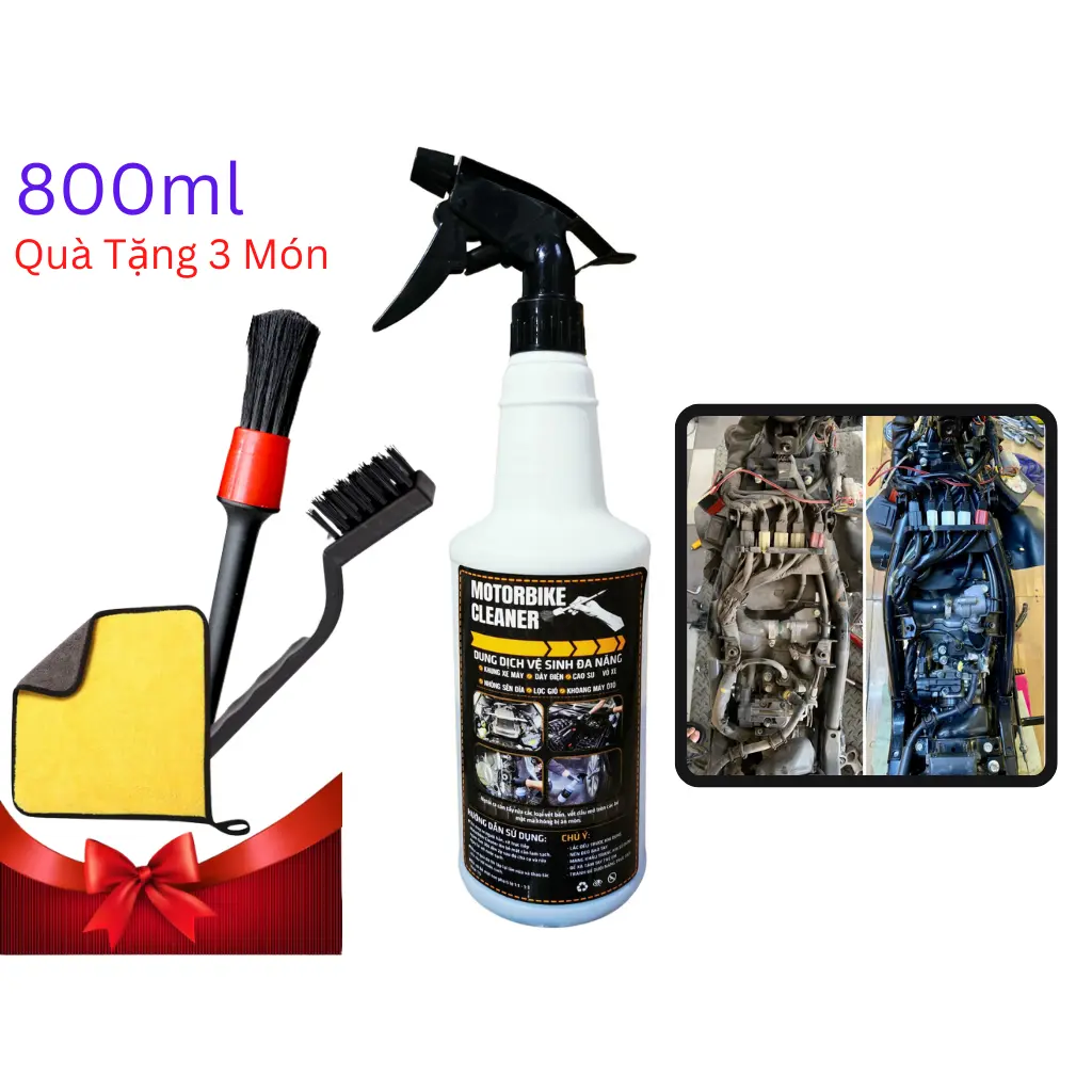 Nước Tẩy Rửa Đa Năng Siêu Sạch Motorbike Cleaner 850ml Chuyên Tẩy Dầu Nhớt Tặng Kèm Quà 3 Món