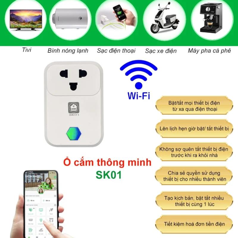 Ổ Cắm Thông Minh HUNONIC SK01, Ổ Cắm WIFI Điều Khiển Mọi Thiết Bị Từ xa Qua Điện Thoại, Hẹn Giờ Bật/Tắt Tự Động công  tắc 5