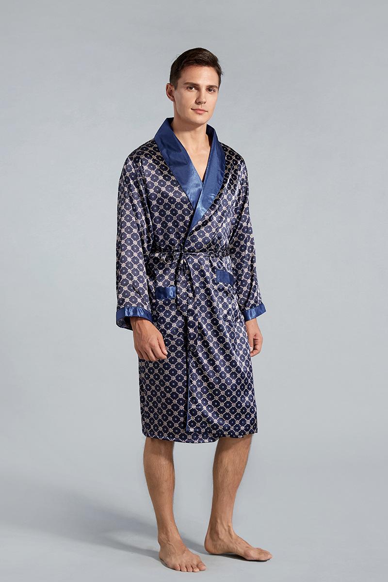 Product Introduction of Luxury Men's Silky Satin Kimono Robe 5XL Long Sleeve Sleepwear Bathrobe Oversized Satin Nightgown Summer Home Clothes Menswear Loungewear Lingerie 5