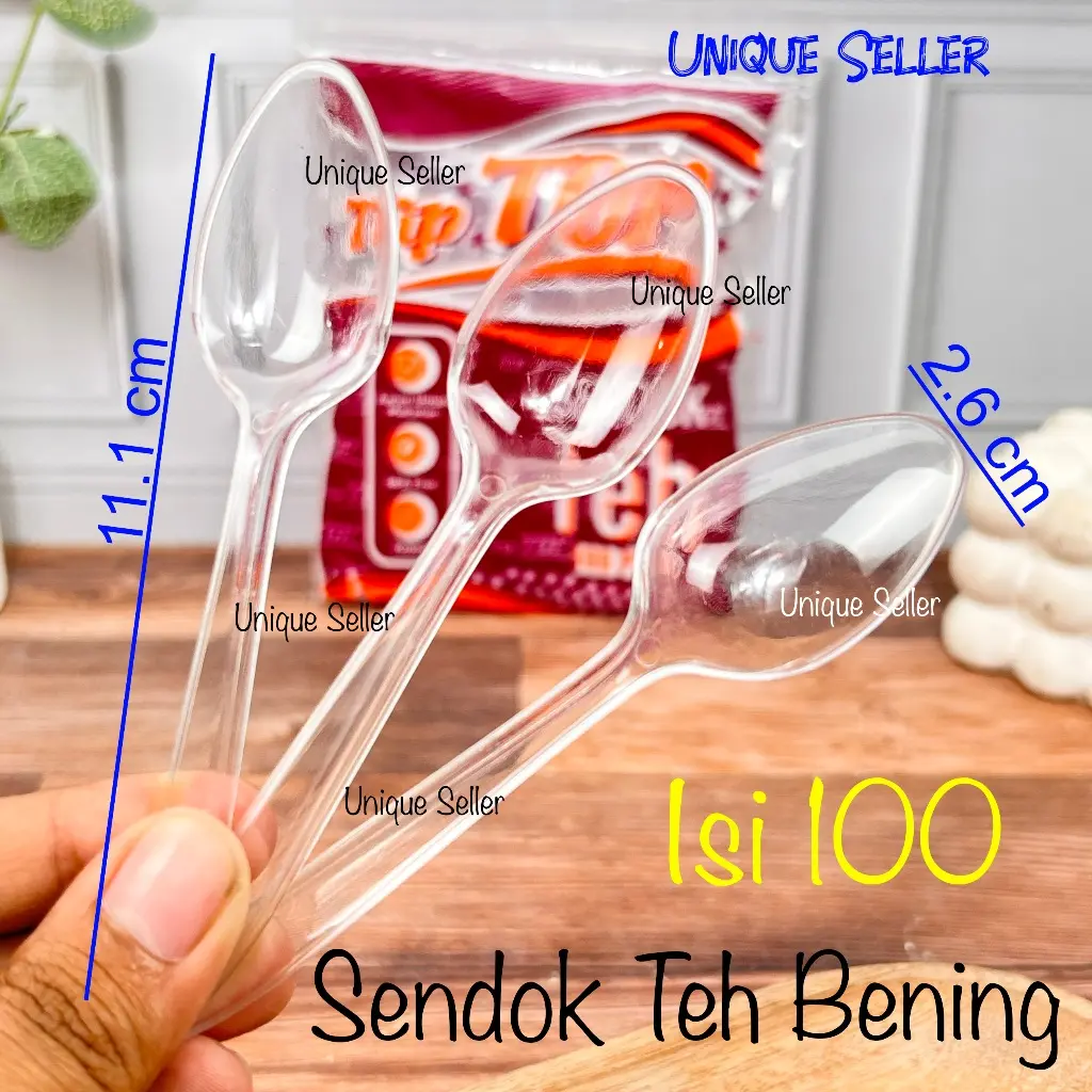 Sendok Teh Plastik TIPTOP isi 100 / Sendok Pudding Agar Ager Teh Tea Kopi Jelly Plastik Putih Bening Tip Top