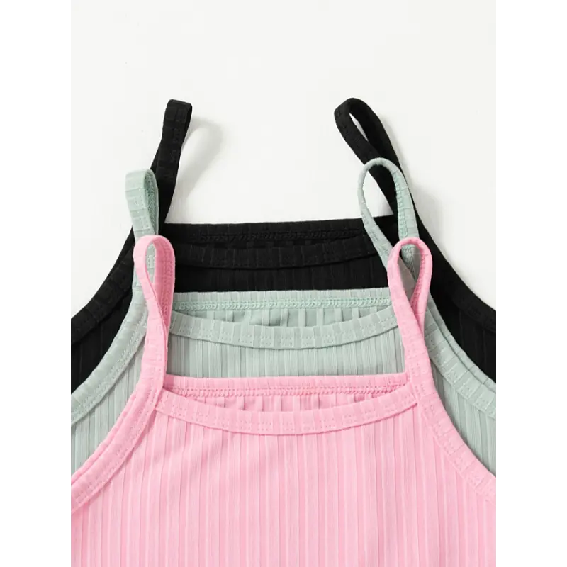 Summer Solid Color 3pcs Ribbed Cami Jumpsuit Set - Perfect for Outdoor Gift 7