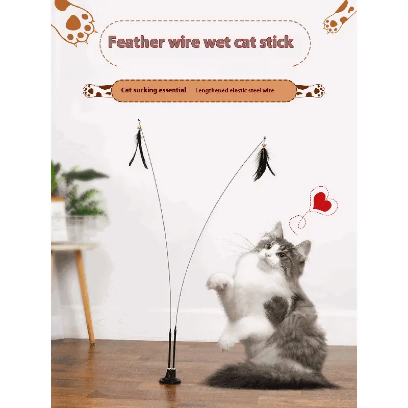Powerful Suction Cup Cat Toy with Interchangeable Feathers for Endless Fun