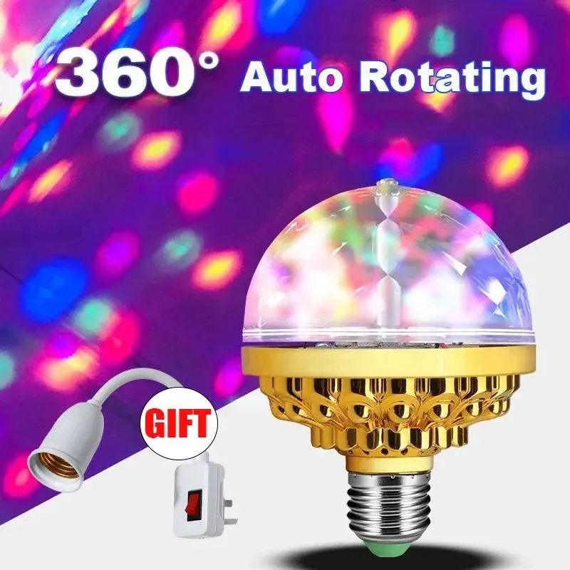 Stage Colorful Rotating Light  Crystal Light Bulb with Sockets Disco Magic Ball Light Bulb for Home Room Dance Party Christmas decorations, parties, festivals