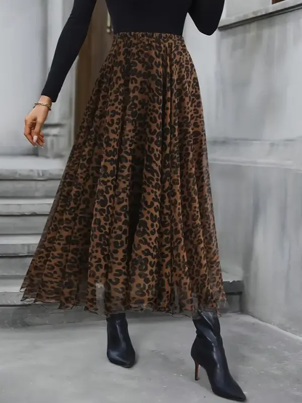 Women's Leopard Print Tulle Skirt, Elegant Fashion Casual A Line Skirt for Daily Outdoor Wear, Women Bottoms for All Seasons 2