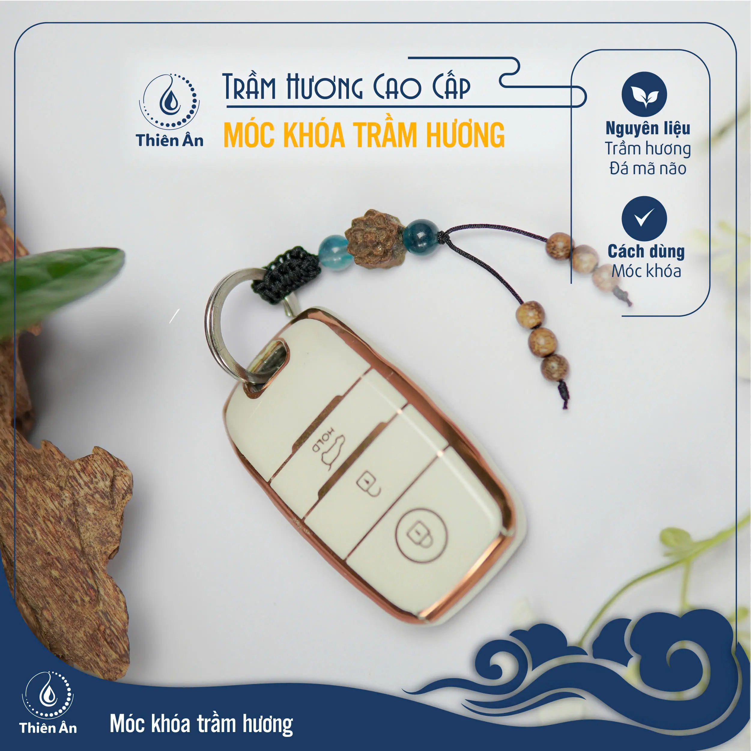 Móc khóa trầm hương - đá mã não - Kỳ Nam Anh