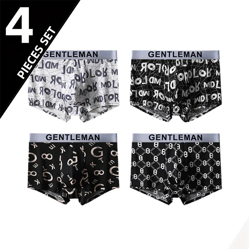 LEBANG Ice Silk Mens Underwear Plus Size L-6XL Men Boxer Shorts Letter Printed Men Boxer Briefs Fashion Mens Underwear Set