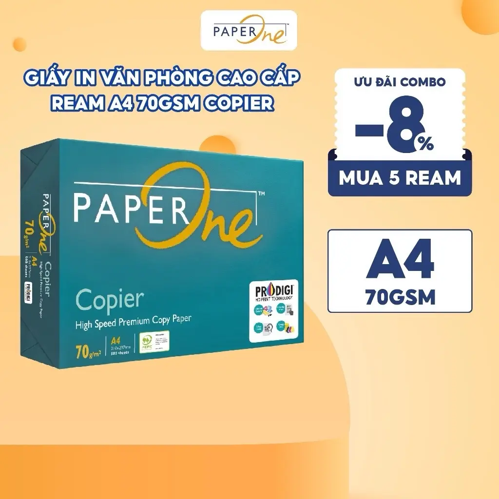Giấy in Paper one A4-A5 nhập khẩu chính hãng định lượng 70gsm - 1 ram 500 tờ giấy đẹp giầy dặn trắng sáng tự nhiên