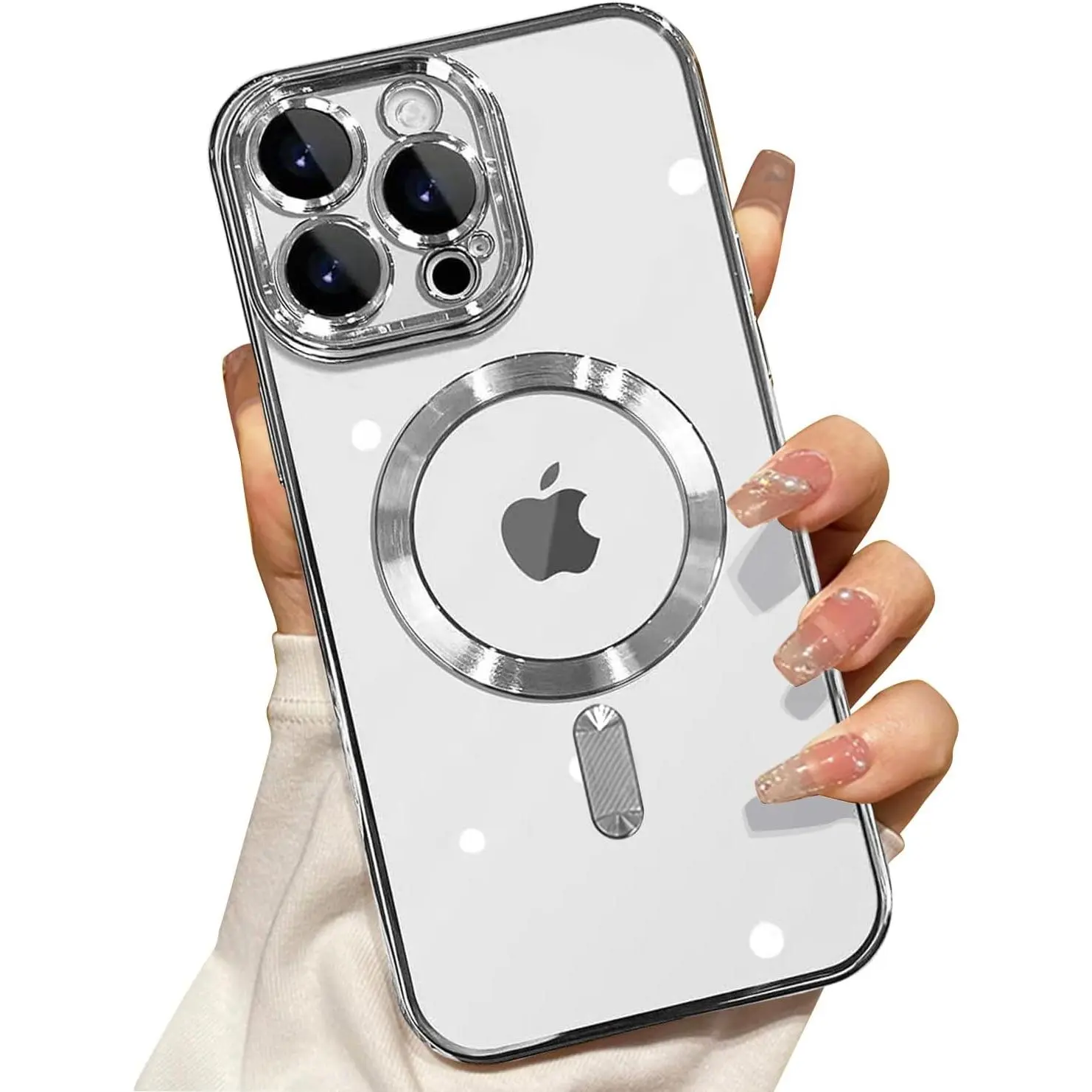 For  iPhone 13 Pro Max MagSafe Case with Camera Protection, Full Protection Transparent Magnetic Scratch Protection Case-Silver