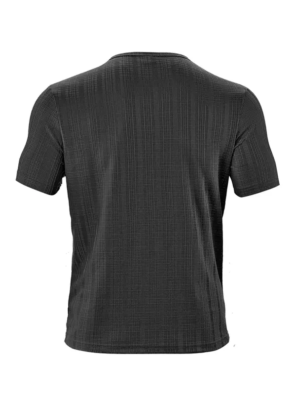 Men's Regular Fit Solid Notched Neck Tee, Casual Comfy Short Sleeve T-shirt for Summer, Fashion Men's Top for Daily Wear 6