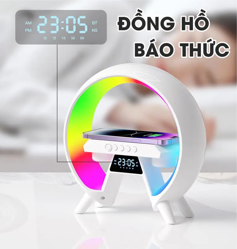 Loa bluetooth thông minh X63 , âm bass mạnh, tích hợp sạc không dây 15w , đồng hồ, đèn ngủ, âm thanh vòm 360 độ Củ Loa Nghe Nhạc 4