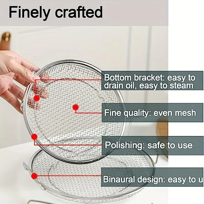 Stainless Steel Frying Oil Filter Tray, 1 Piece Fine Mesh Filter Basket with Handle for Frying Grilling Food, Kitchen Oil Filter Tray, Cooking Utensils, Durable Kitchen Accessories 4