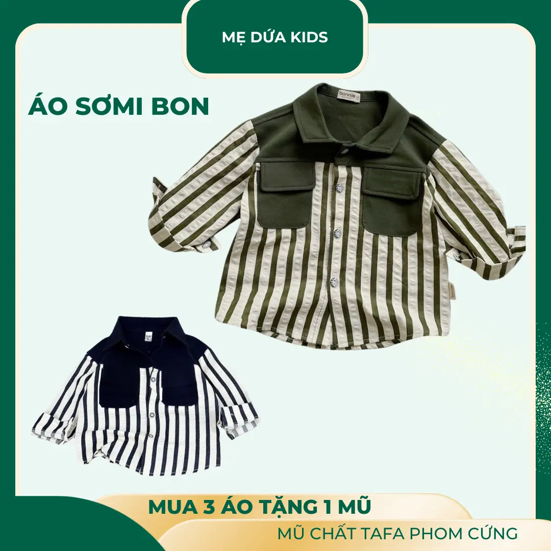 áo sơ mi BON cho bé 8-25kg chất đũi nhăn phối túi có thể giặt máy