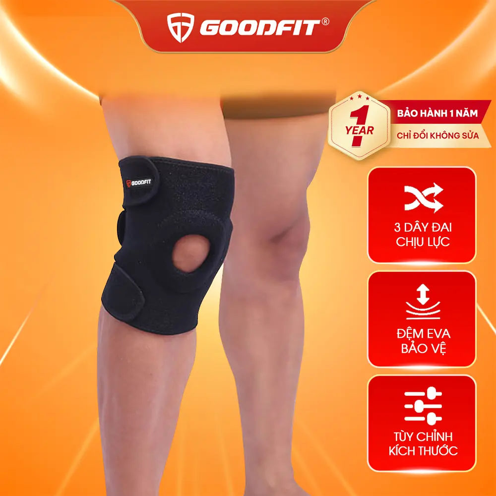 (1 CHIẾC) Băng gối thể thao GoodFit có đệm eva, dây đai, thoáng khí giảm áp lực lên xương bánh chè, đầu gối GF523K