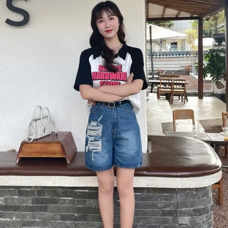 Quần đùi jean ngố rách túi (có lót trong) phom chữ A