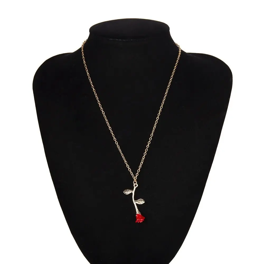 Red Rose Red Rose Pendant Special Design Oil Drop Alloy Temperament Necklace Creative Oil Drop Necklace for Women Beauty