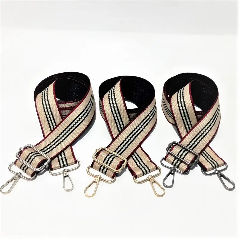 Tali Tas Selempang Wanita Pria Katun Tebal Besi Pengait Premium Strap Garis Moca 4