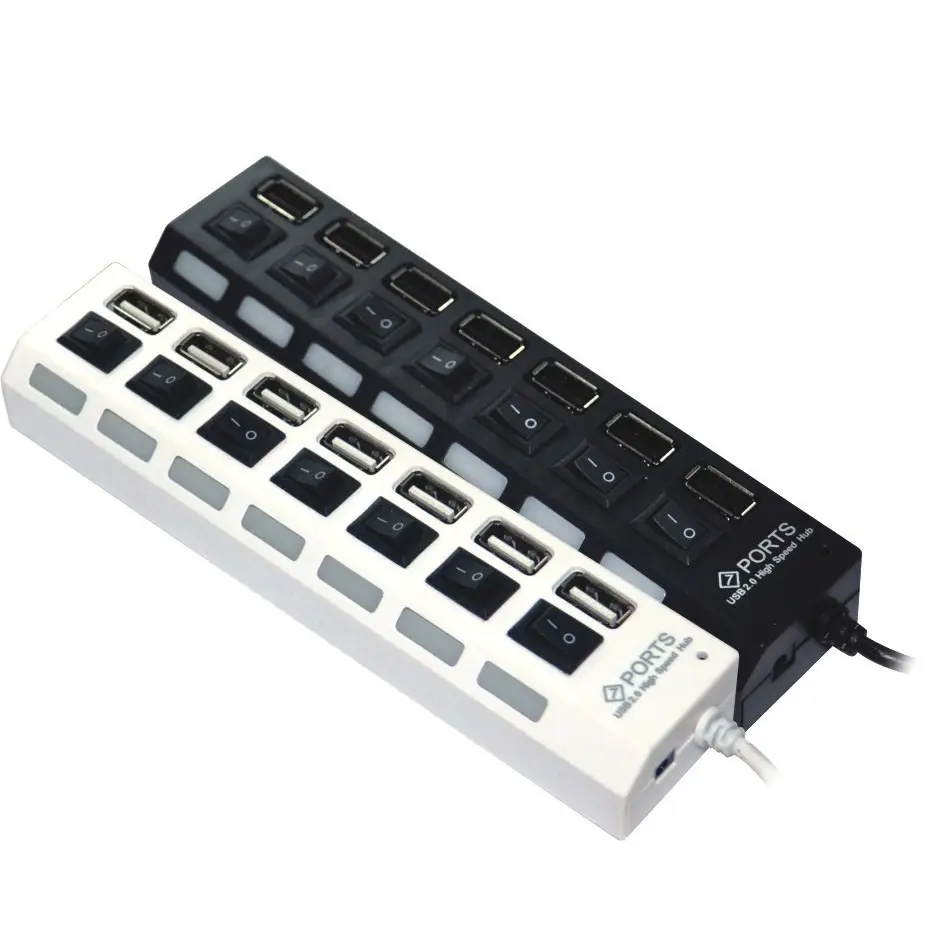Kabel USB Hub 7 Port Saklar 2.0 - Tidak Dapat Digunakan Sebagai Charger HP - Hitam&Puthi (Dikirim Random)