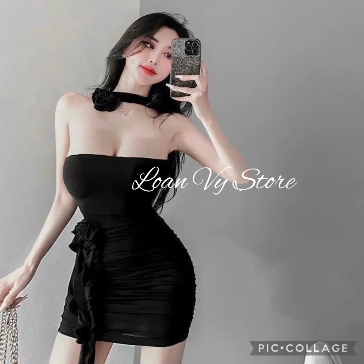 M23- ĐẦM BODY ỐNG HOA PHỐI kèm dây hoa cổ