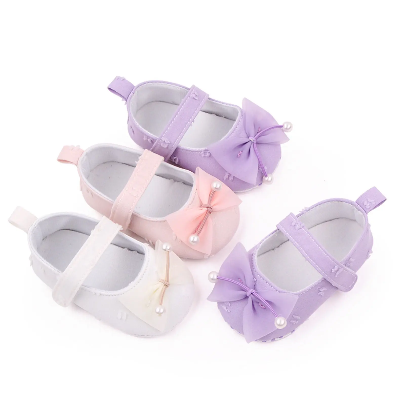 Baby Girls Bowknot Flats Soft Sole Non-slip Princess Wedding Dress Walking Shoes for Newborn Infant Toddler