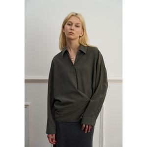 Waist-Defining Lyocell Shirt in Khaki Green