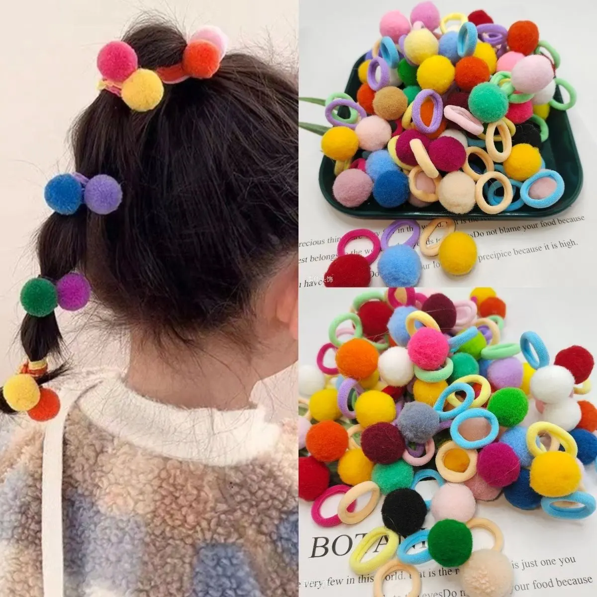 Dây Buộc Tóc Trẻ Em, Dây Buộc Tóc Bông Pom-Pom Dễ Thương, Dành Cho Bé Gái, Nhiều Màu Sắc, Thích Hợp Cho Tóc Em Bé, Co Giãn, Phụ Kiện Tóc Năm Mới, Có Sẵn Năm 2025