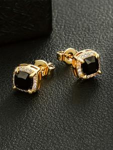 ICED CHICS 18k金メッキスクエア型合成ジルコニアスタッドピアス1ペア、ユニセックス、6mmミニヒップホップパンクジュエリー、ファッショナブルで先端的なアクセサリー、目を引くルックを作成
