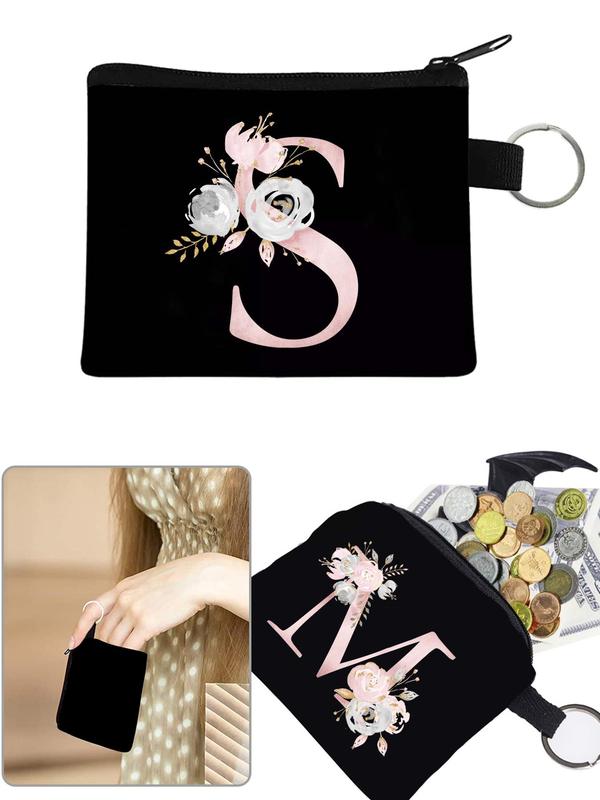 Women's Creative Letter & Floral Pattern Zipper Wallet, Casual Coin Purse Wristlet for Daily Used, Simple Female Wristlet Wallet for Women & Girls 3