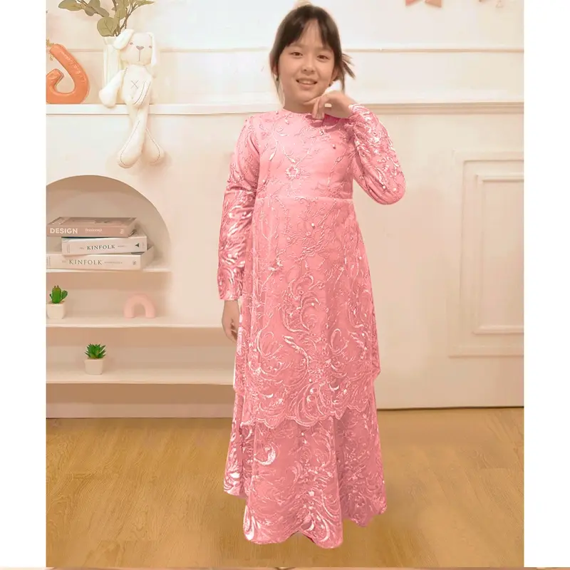 BARU Kid Sarah Gamis Couple Ibu Anak Fashion Brukat Full 2 Tingkat Premiun Dress Pesta Jumbo Seragam Kondangan Kekinian 8