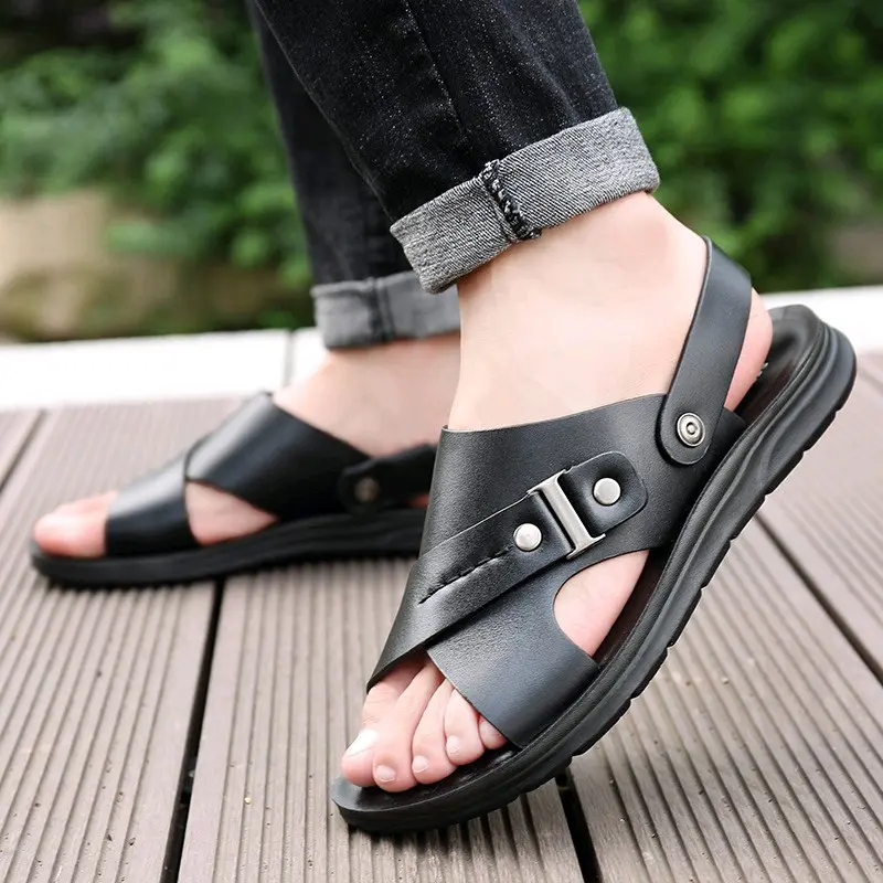 Sandal Pria Original Selop Slip On Trendy Matte Leather Cowok Kasual Sendal Kulit