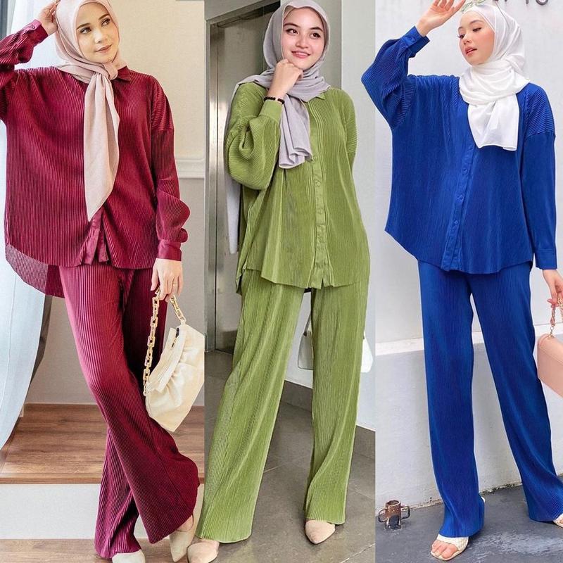 2025 High Quality Cross-Border Women's Clothing Malaysia Indonesia Clothing Suit Fashion Pleated Baggy Pants Suit Hot Sale Ethnic Apparel 1
