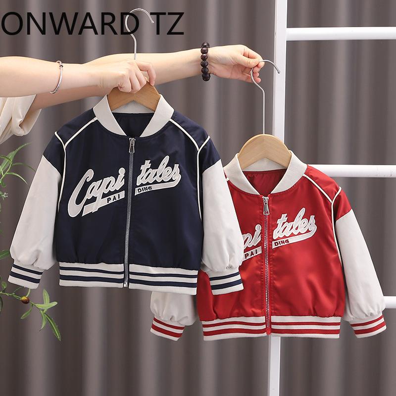 ONWARD TZ เด็กทารกชาย เสื้อคาร์ดิแกนคอปก แขนยาว บล็อคสี พิมพ์ลายตัวอักษร ONWARD TZ เหมาะสำหรับฤดูใบไ
