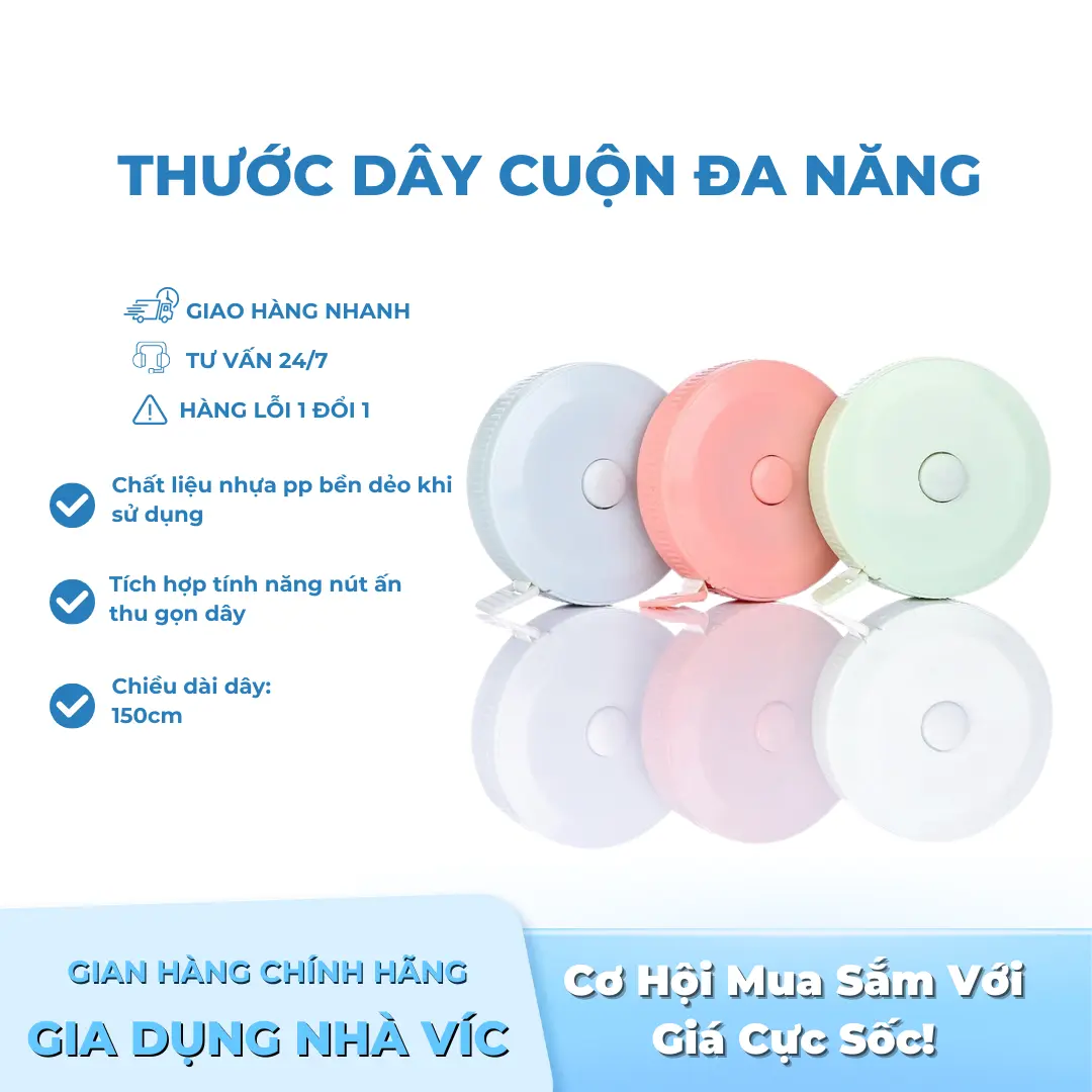 Thước Dây Cuộn Mini Tự Rút Tiện Ích 150cm 60inch - Văn Phòng - May Mặc - Học Tập