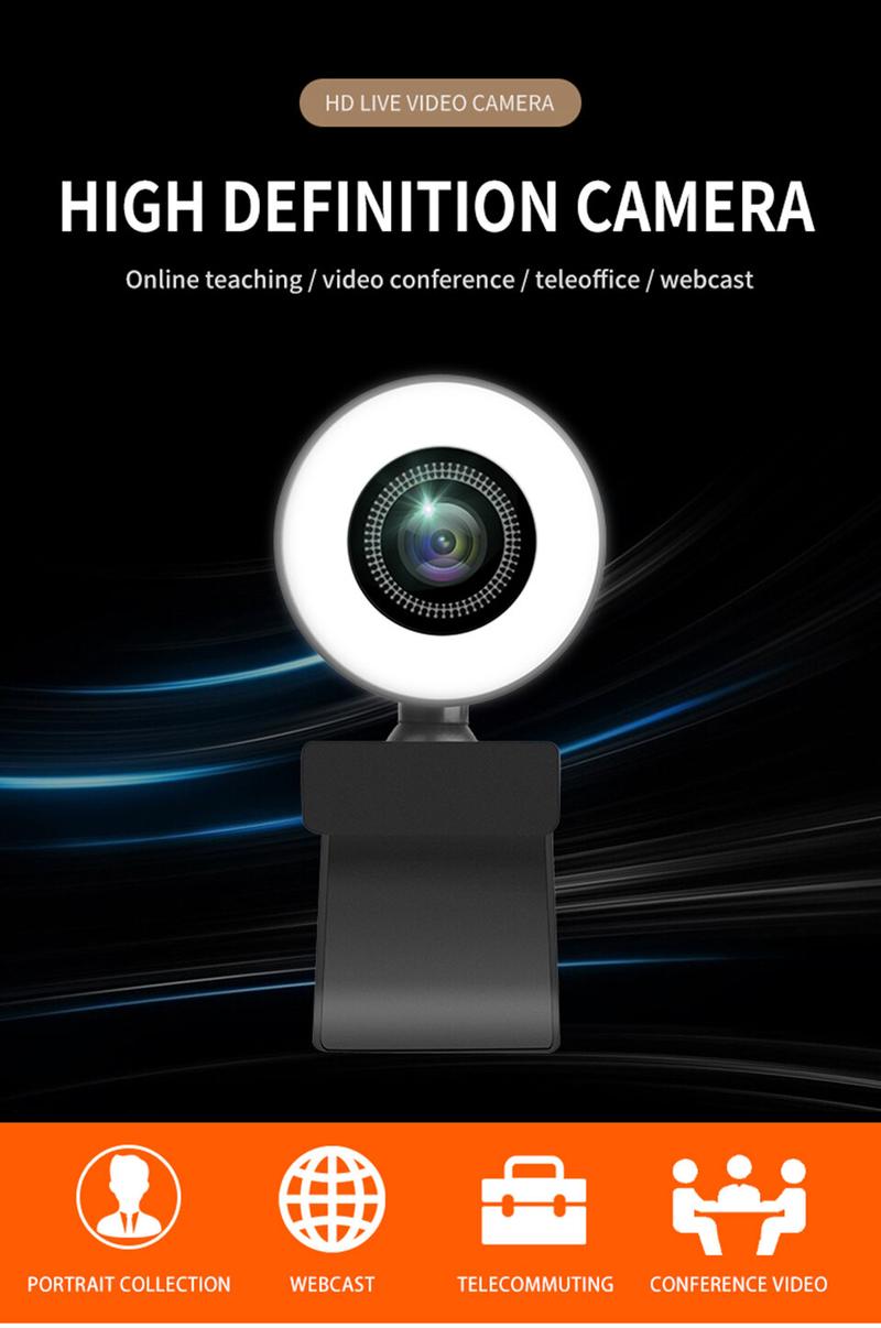 Product Introduction of Webcam, Camera Mini 1080P, Full HD, Có Nhẫn Và Nguồn Sáng Phụ, Micro, Cổng USB, Thích Hợp Để Phát Sóng Trực Tiếp Cho Youtube, PC, Máy Tính Xách Tay, Chụp Video 10
