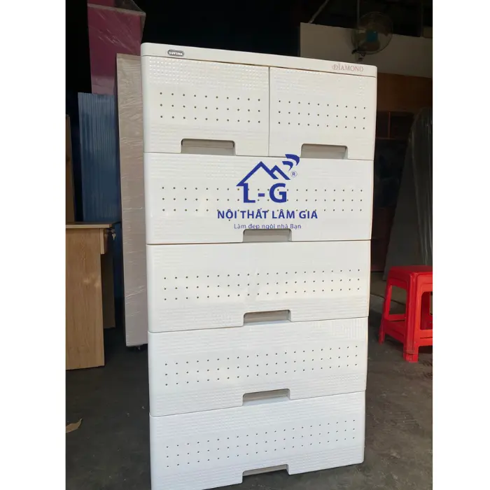 [HỎA TỐC HCM] Tủ Tabi Diamond-L 5 ngăn màu trắng sữa, tủ nhựa Duy Tân cao cấp, sang trọng, tủ quần áo đa năng