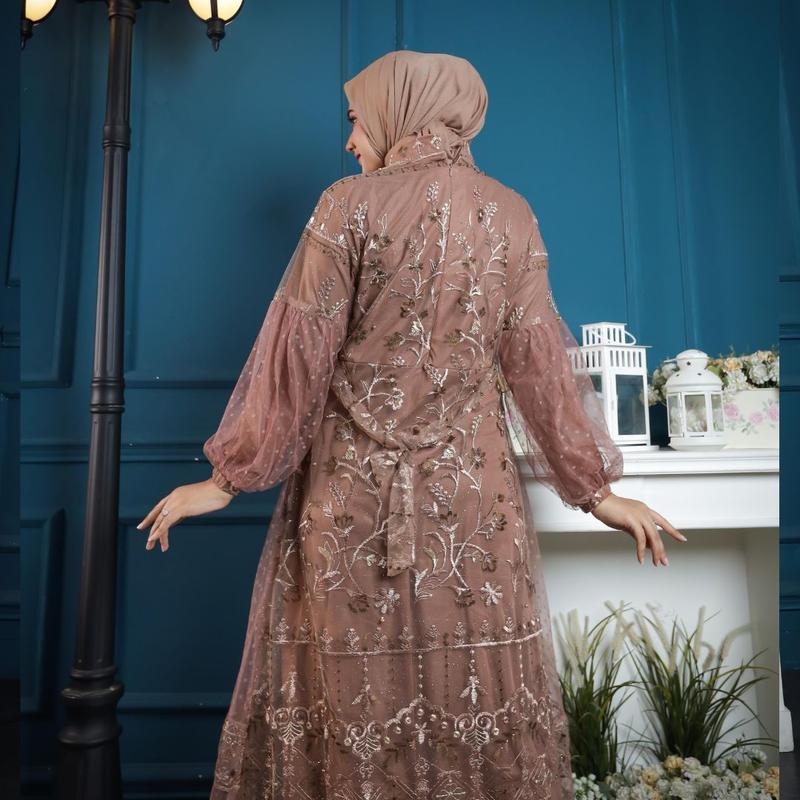 RAISHA-Jeehan  Dress/ gamis/ Gaun Pesta Wanita Muslim Untuk  Lebaran, Wisuda, Kondangan full tile  brokat simple tebal dan mewah 5