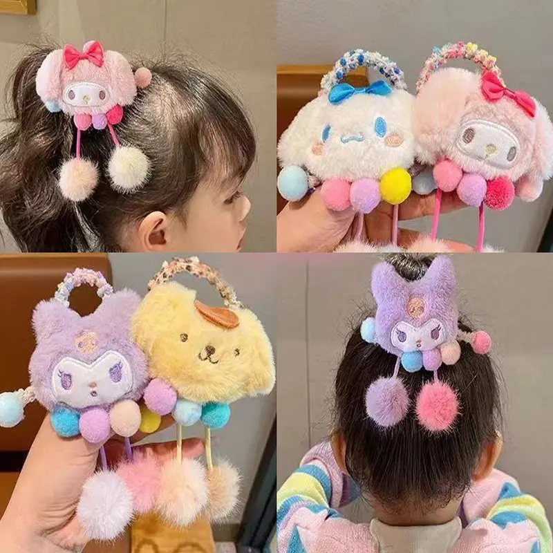 Dây Buộc Tóc Co Giãn Nhồi Bông Dễ Thương, Dành Cho Bé Gái, Thiết Kế Hoạt Hình Sanrio, Dây Buộc Tóc, Dây Cao Su, Phụ Kiện Cài Tóc, Phụ Kiện Tóc 0