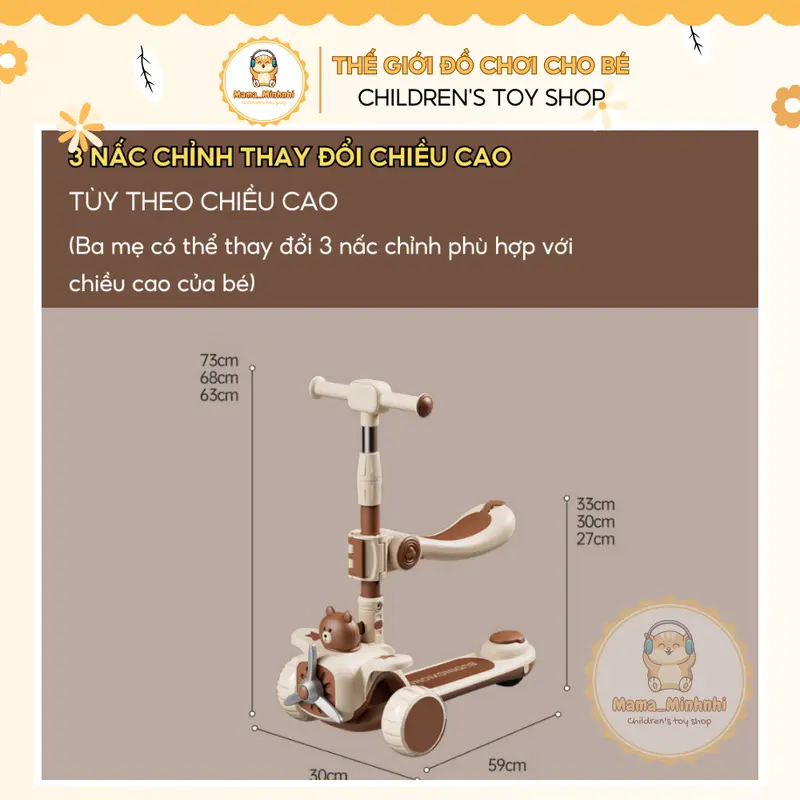Xe Trượt Scooter 3in1 Cao Cấp Cho Bé Có Nhạc Đèn, Trọng Tải 100kg 3