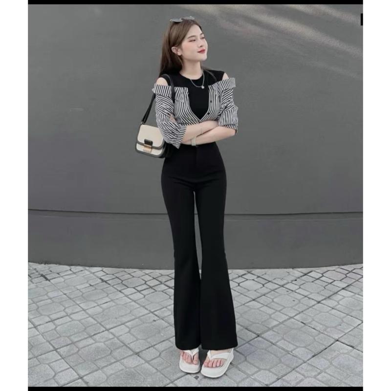 Quần loe cạp cao tôn dáng chất vải mềm mịn mẫu mới Pants Denim Women Ống Loe Ong 3