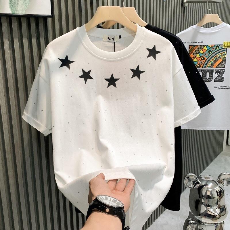 Áo phông cộc tay khảm Đá thêu sao Unisex Cổ Tròn Nam nữ Menswear 4