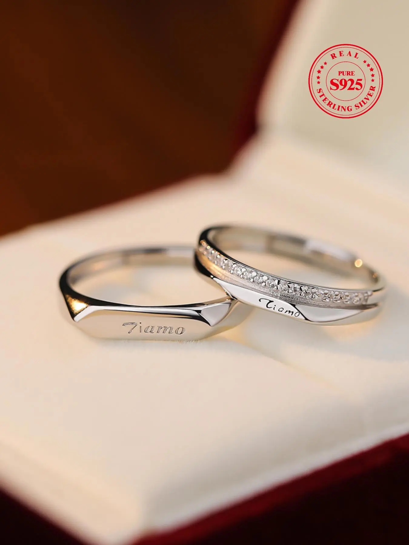 Valentine's Day 925 Sterling Silver Couple I Love You & Tiamo Engraved Ring, Elegant All-match Jewelry for Teens Gift, Classic Fashion Accessories for Daily Wear
