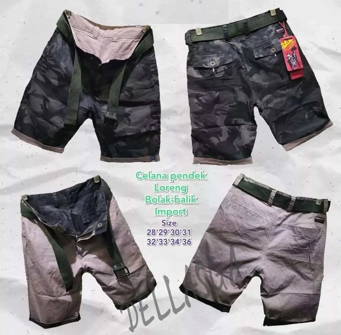 CELANA PENDEK LORENG IMPORT CASUAL PRIA BOLAK BALIK GRATIS IKAT PINGGANG I CLANA CARGO TACTICAL PRIA DEWASA