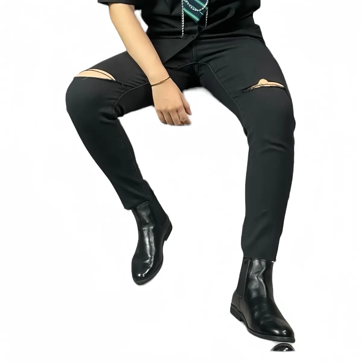 Quần JIn Đen Rách Gối Ôm Chân Jean Menswear Pants Có Túi