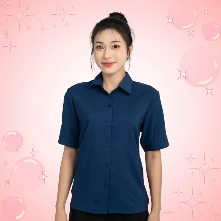 Áo Sơ Công Sở Tay Ngắn Có Cúc Chất Lụa Hàn Nhẹ Nhàng Thoáng Nhẹ VPKT3