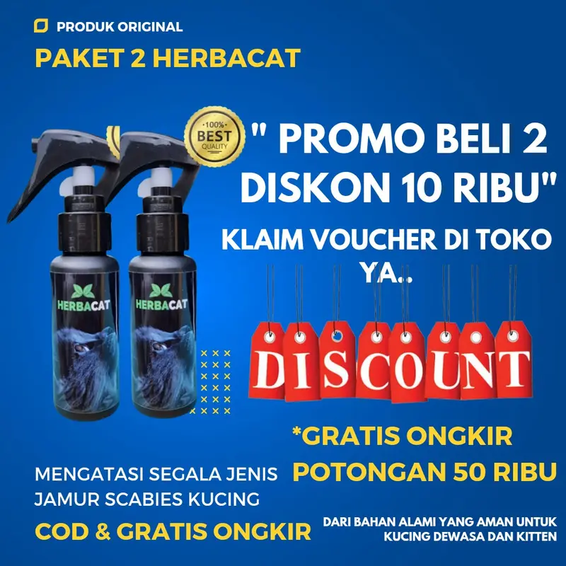 (BISA COD) HerbaCat Spray Obat Anti Jamur dan Scabies Kucing Alami Kesehatan Bulu Kitten fan kucing dan untuk pencegahan penyakit kulit pada kucing 1